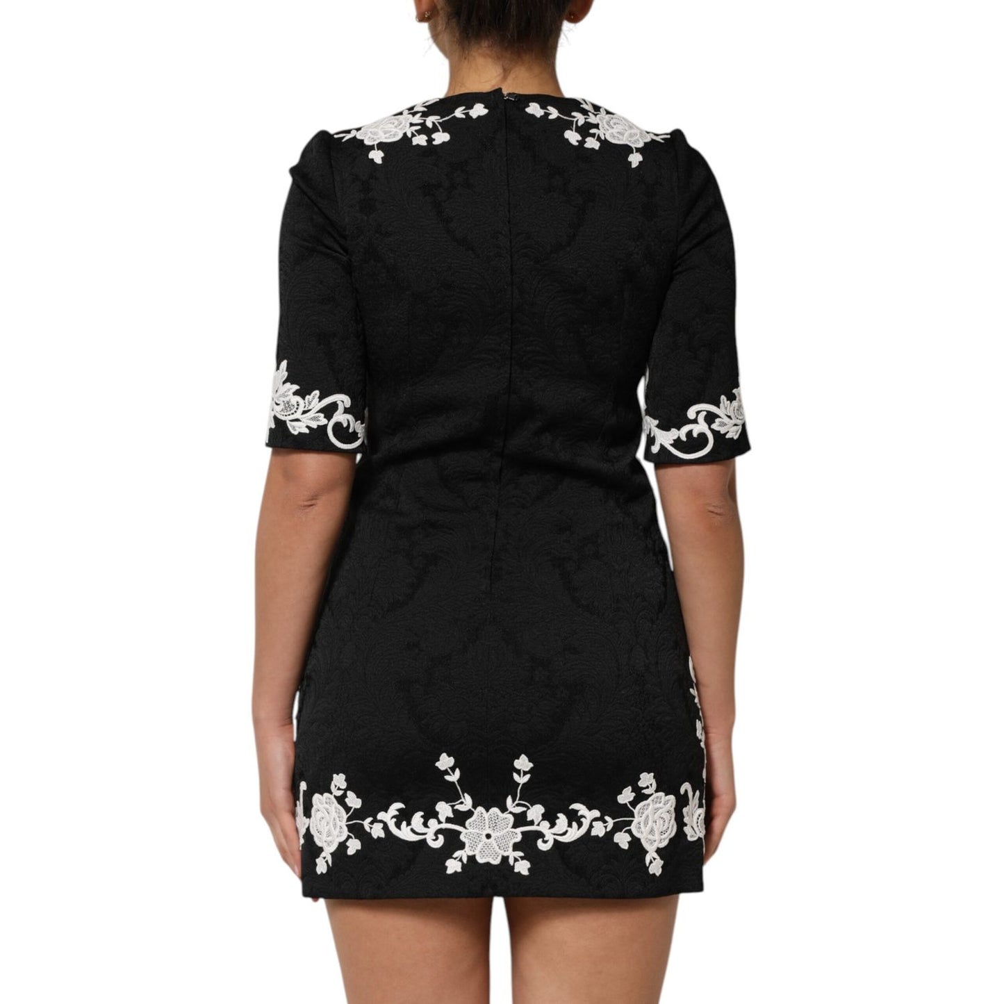 Dolce & Gabbana Black Lace Trim Short Sleeves A-line Dress