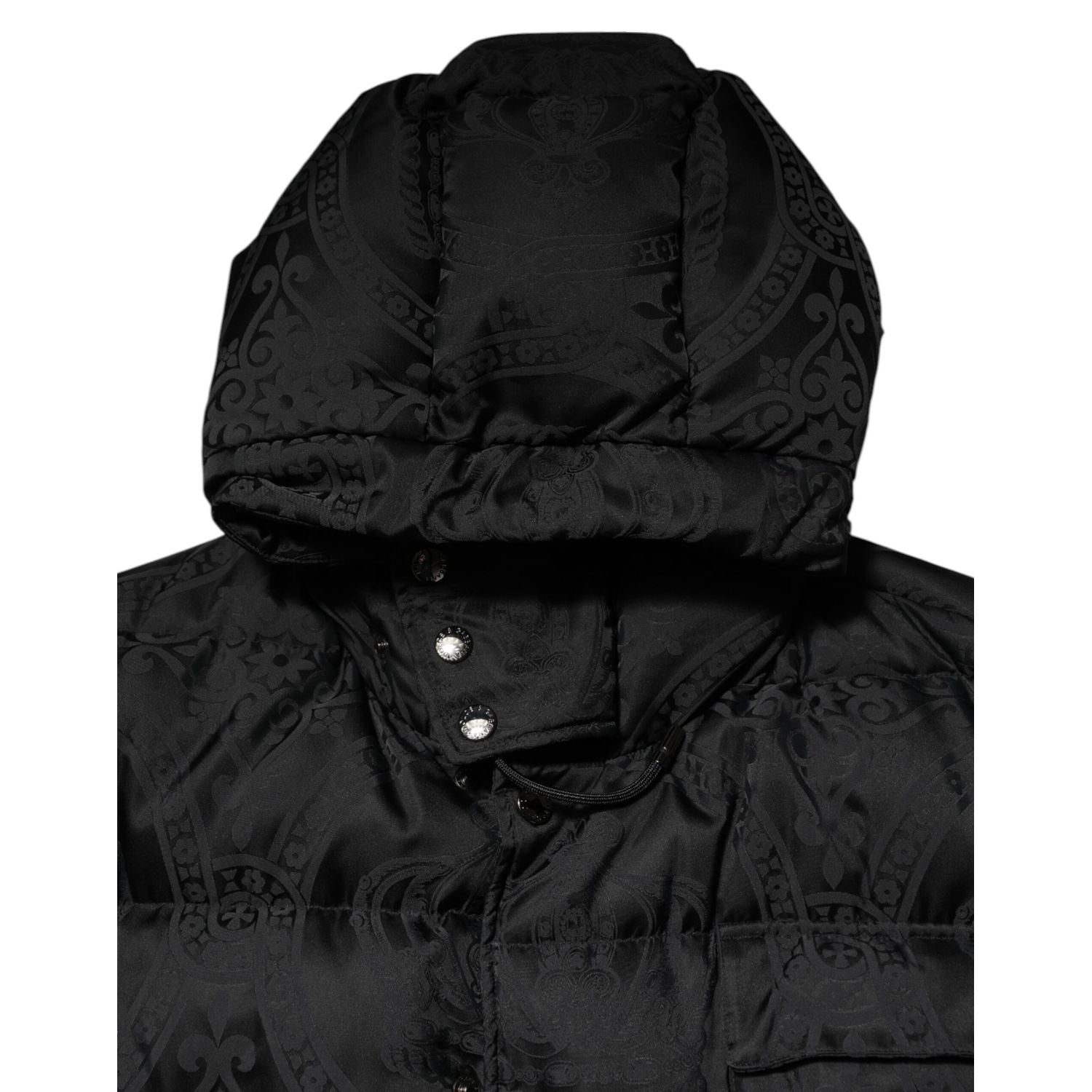 Dolce & Gabbana Black Jacquard Quilted Puffer Hooded Jacket