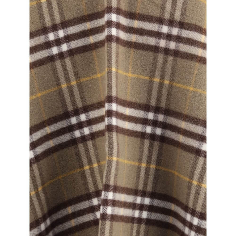 Close-up of iconic Burberry Check pattern on Burberry Brown Wool Coat, crafted from luxurious wool and cashmere blend, double-faced finish.
