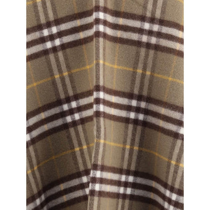 Close-up of iconic Burberry Check pattern on Burberry Brown Wool Coat, crafted from luxurious wool and cashmere blend, double-faced finish.