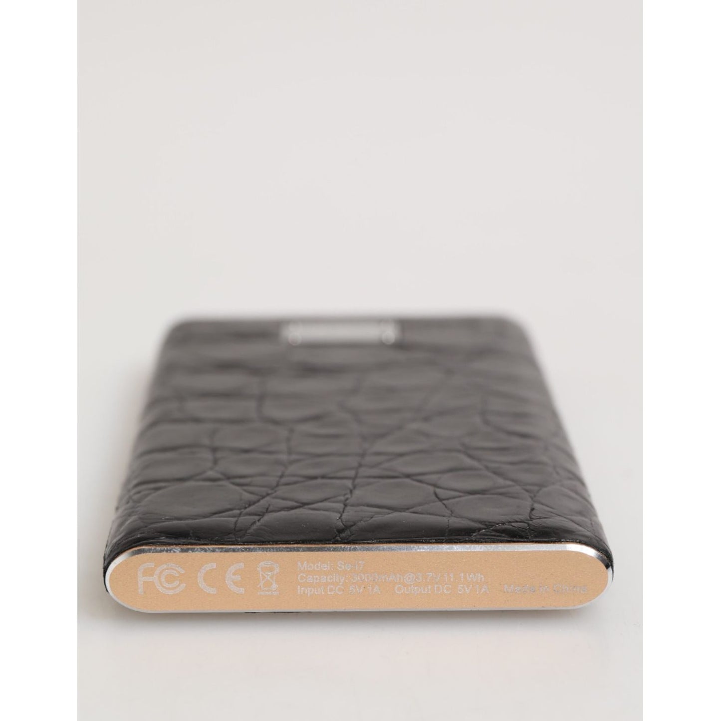 Dolce & Gabbana Black Leather Exotic Skin 3000mAh Power Bank Charger USB