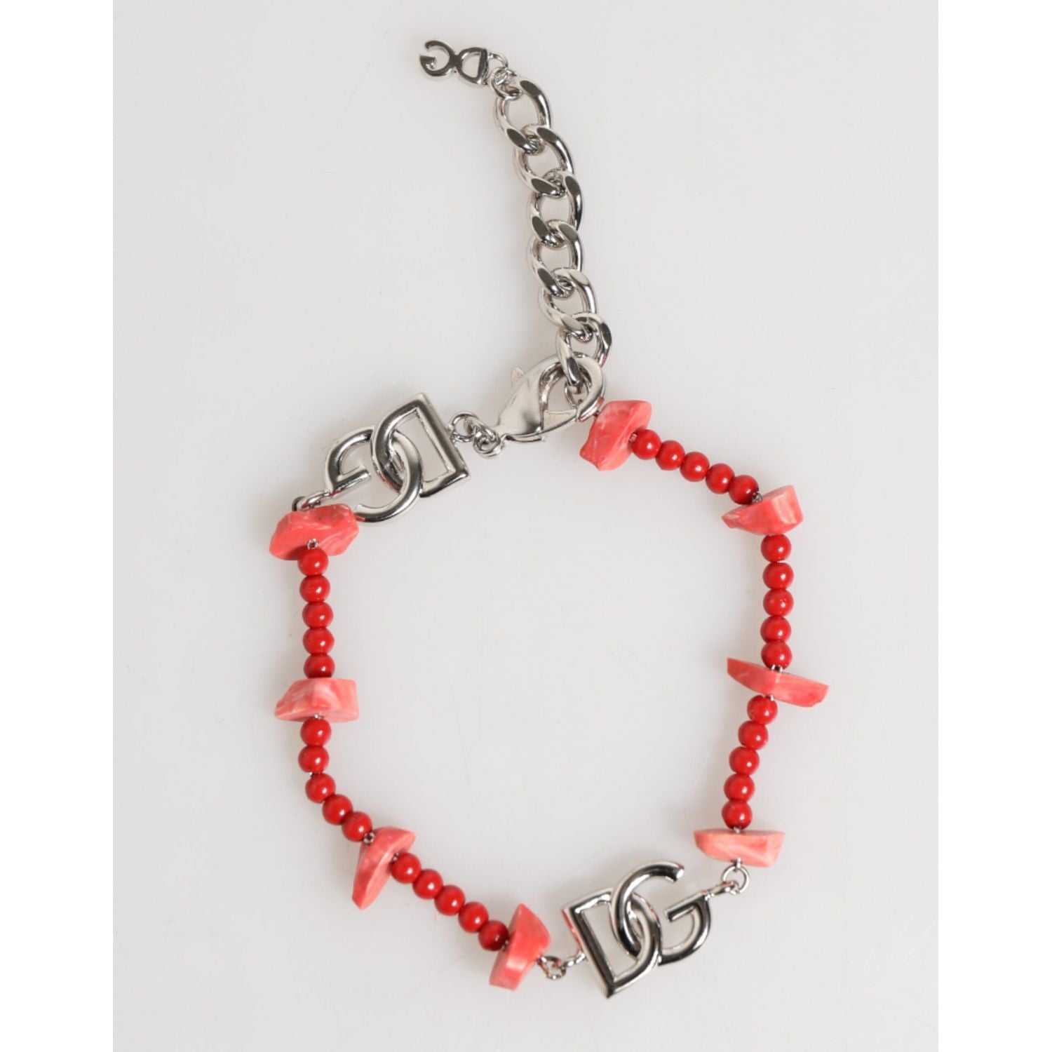 Dolce & Gabbana Silver Tone Brass Beaded Resin DG Logo Chain Men Bracelet