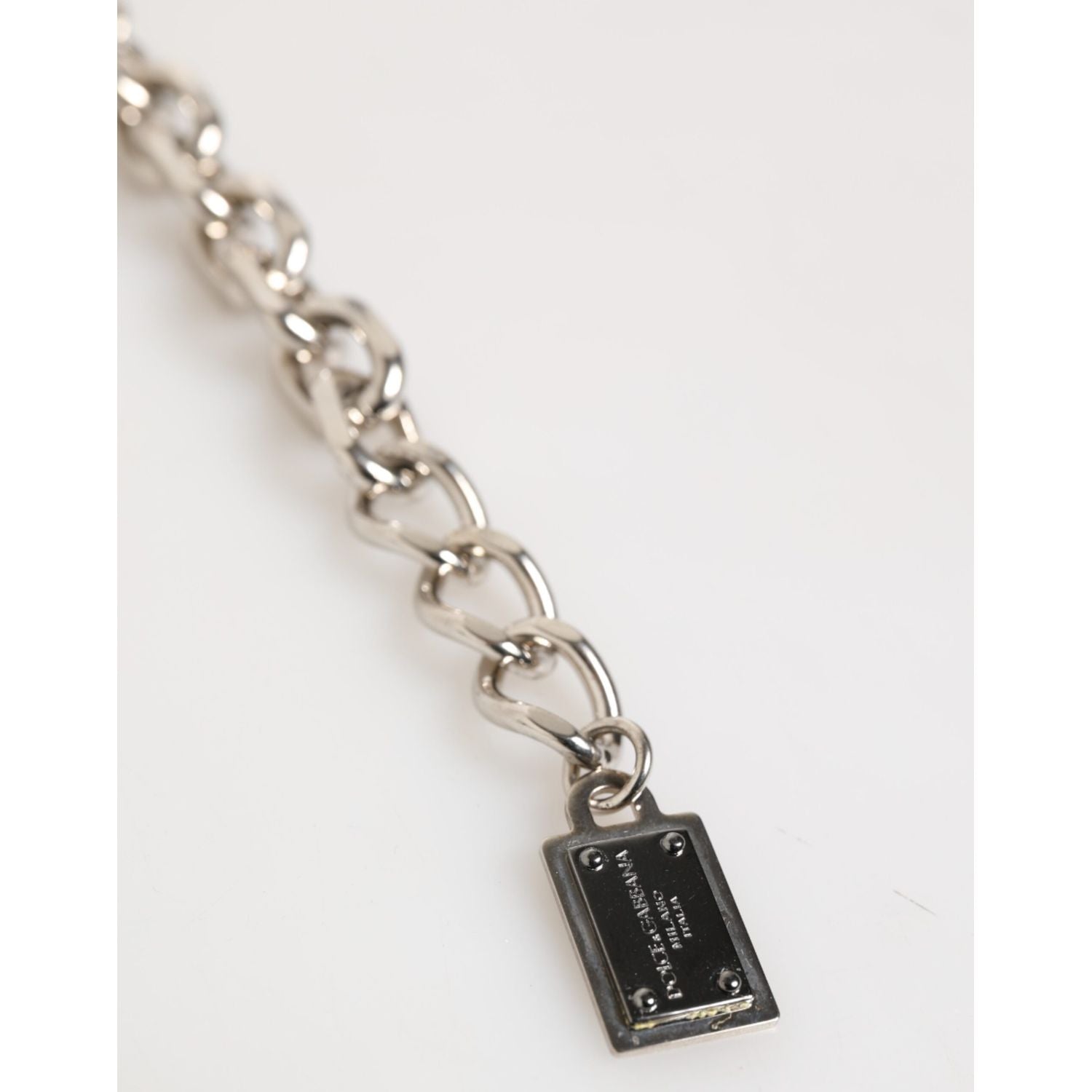 Dolce & Gabbana Silver Chain Brass Beaded Lobster Clasp Logo Men Bracelet