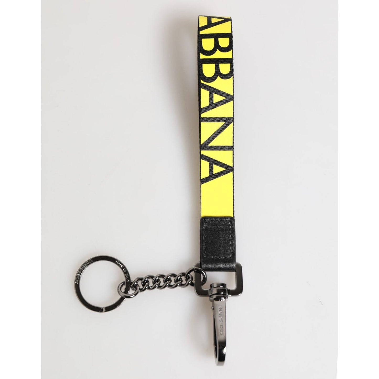Dolce & Gabbana Yellow Logo Nylon Silver Brass Holder Keychain Keyring