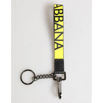 Dolce & Gabbana Yellow Logo Nylon Silver Brass Holder Keychain Keyring