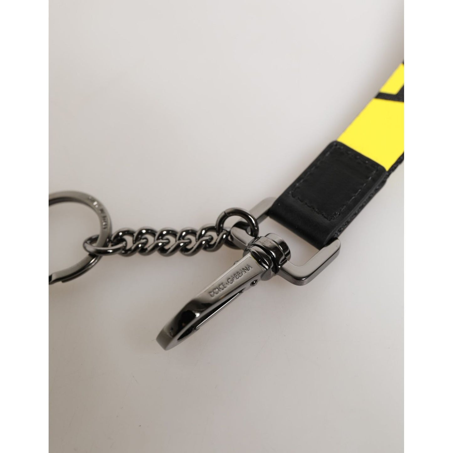 Dolce & Gabbana Yellow Logo Nylon Silver Brass Holder Keychain Keyring