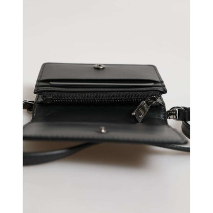 Dolce & Gabbana Black Leather Bifold Card Holder Crossbody Men Borse Bag