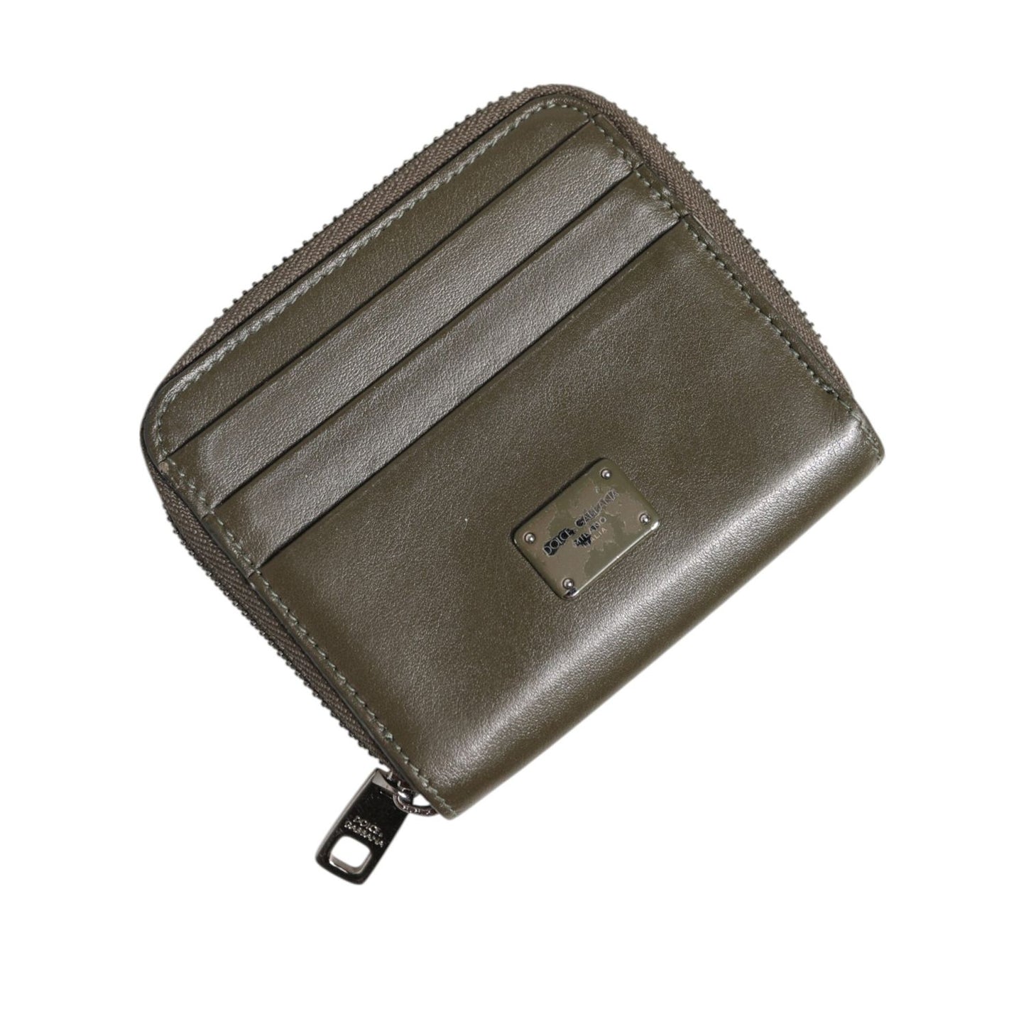 Dolce & Gabbana Brown Leather Logo Plaque Card Holder Coin Purse Wallet