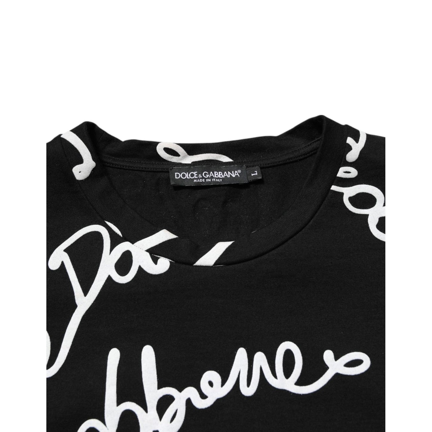 Dolce & Gabbana Black Logo Print Cotton Crew Neck T-shirt