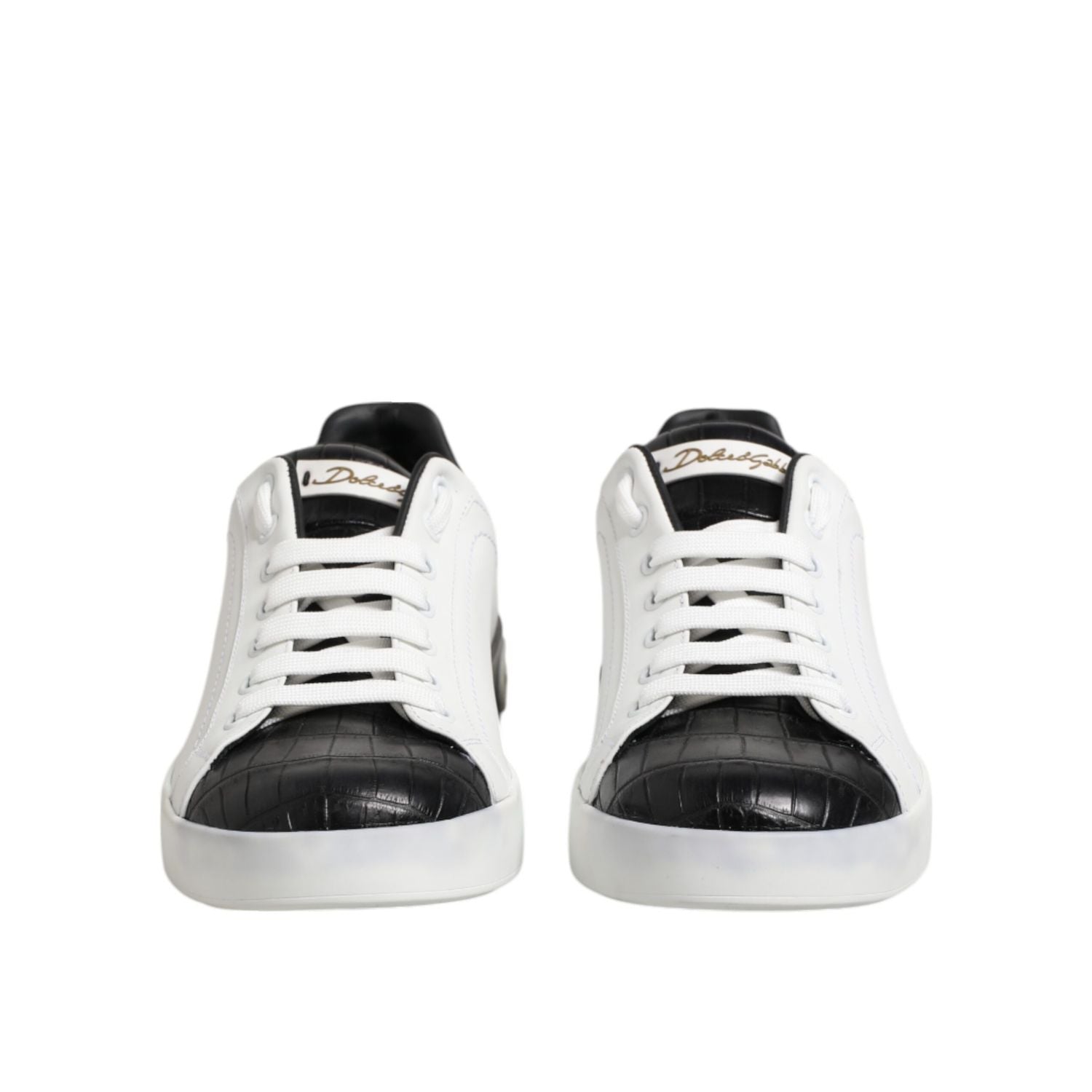 Dolce & Gabbana White Black Leather Portofino Sneaker Shoes