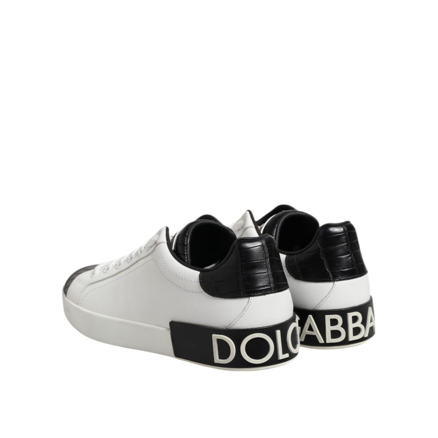 Dolce & Gabbana White Black Leather Portofino Sneaker Shoes