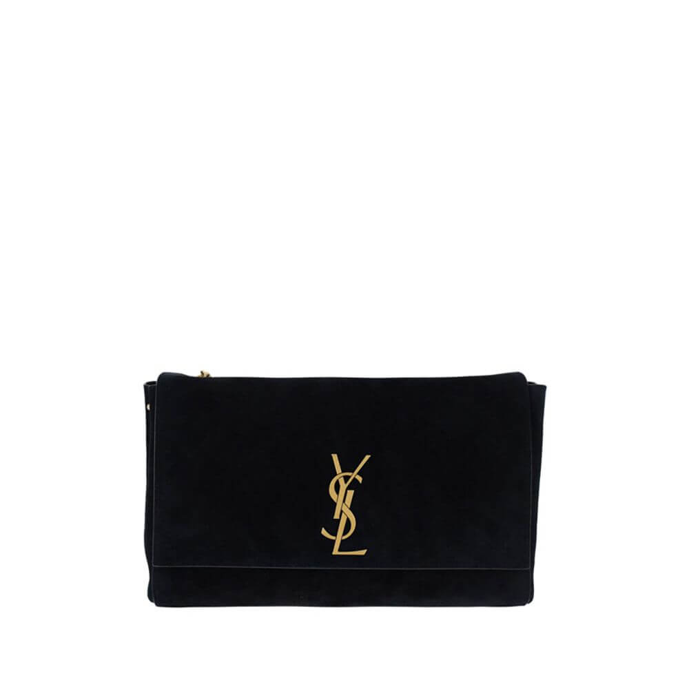 Saint Laurent Black Calf Leather Bos Taurus Shoulder Bag with iconic monogram and chain strap