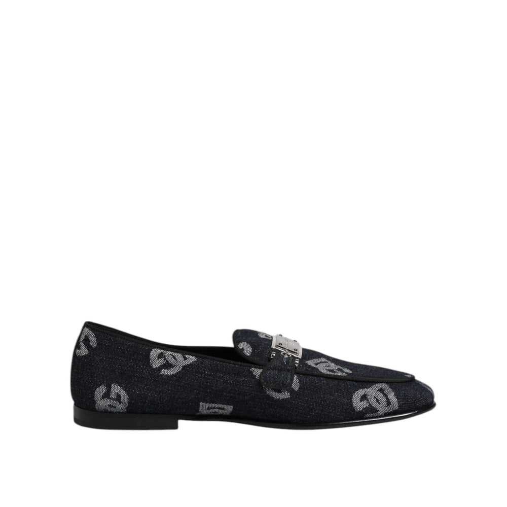 Dolce & Gabbana Blue Logo Cotton Loafers Formal Dress Shoes MV7901-43