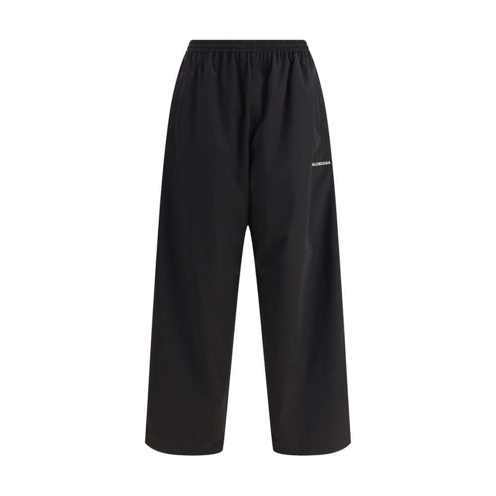 Balenciaga Black Polyester Casual Pants with elastic waistband and wide-leg design, perfect for a sophisticated casual look.