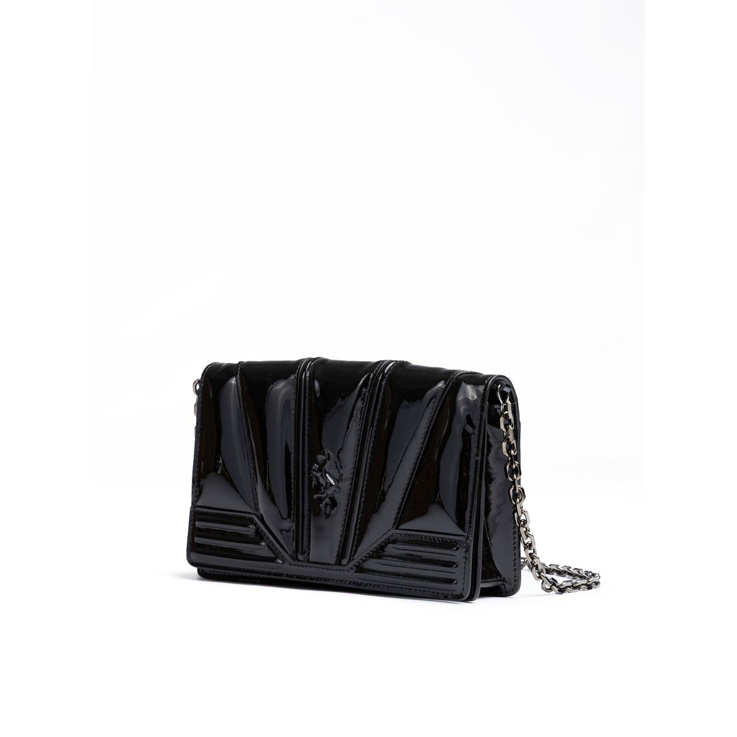 Ferrari Black GT patent leather bag with chain