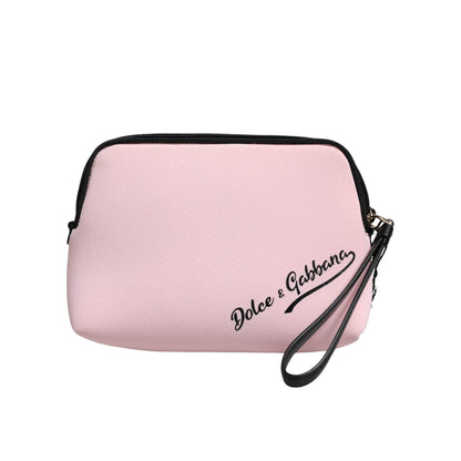 Dolce & Gabbana Pink Solid Nylon DG Logo Print Clutch Zip Borse Pouch Bag