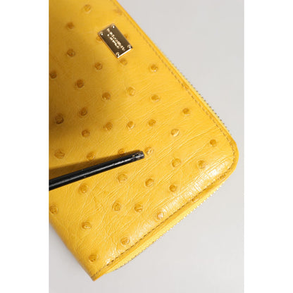 Dolce & Gabbana Yellow Leather Logo Plaque Zip Around Continental Wallet