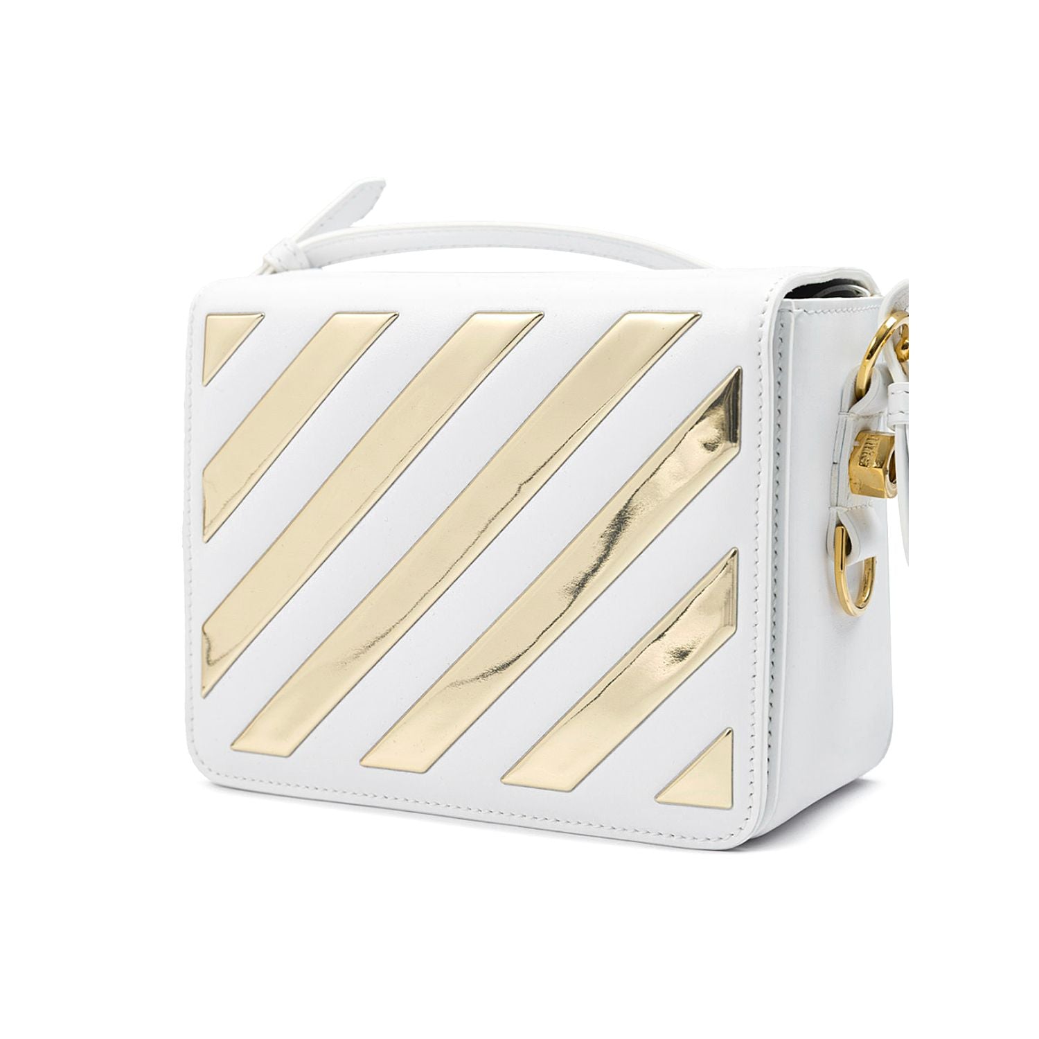 Off-White White/Gold  Metallic Stripe Crossbody Bag