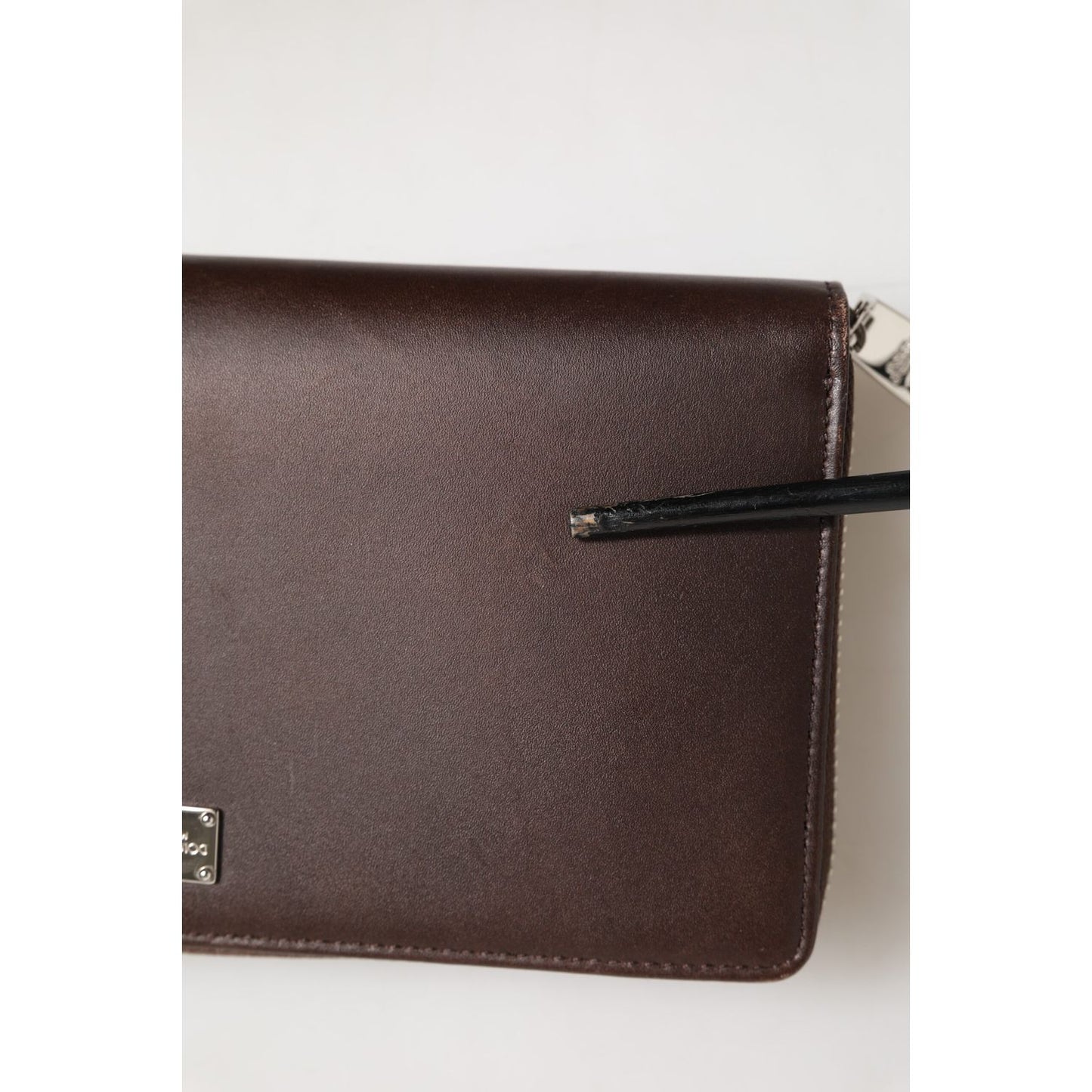 Dolce & Gabbana Brown Calfskin Leather Logo Zip Around Continental Wallet