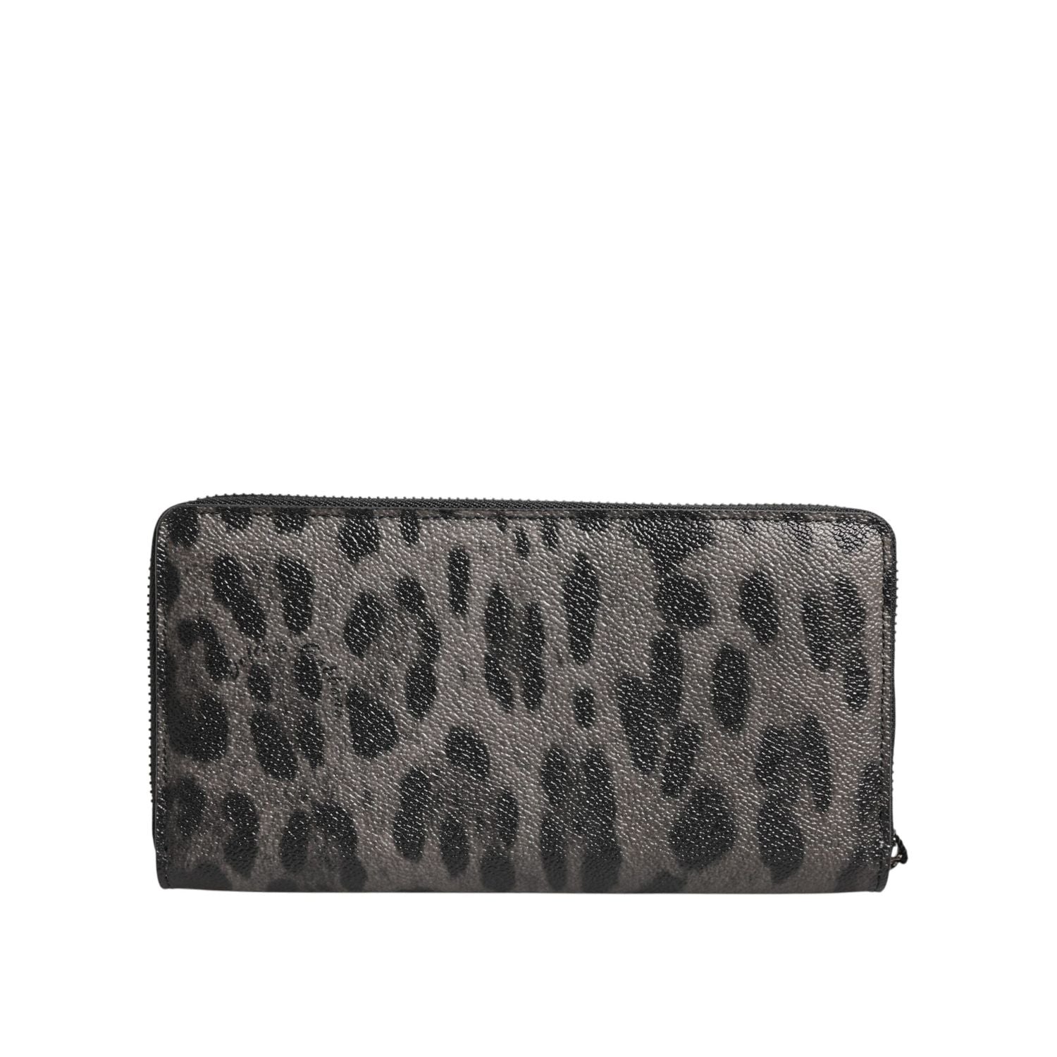 Dolce & Gabbana Black Gray Leopard Leather Zip Around Continental Wallet