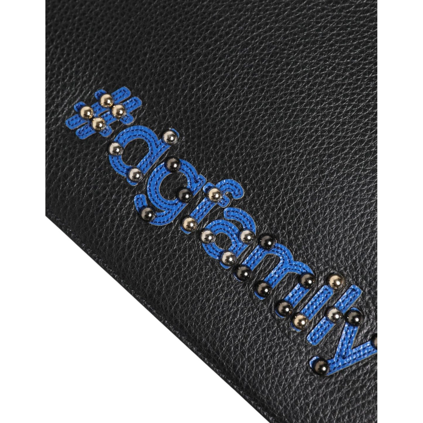 Dolce & Gabbana Black Leather #DGFAMILY Embellished Men Clutch Pouch Bag