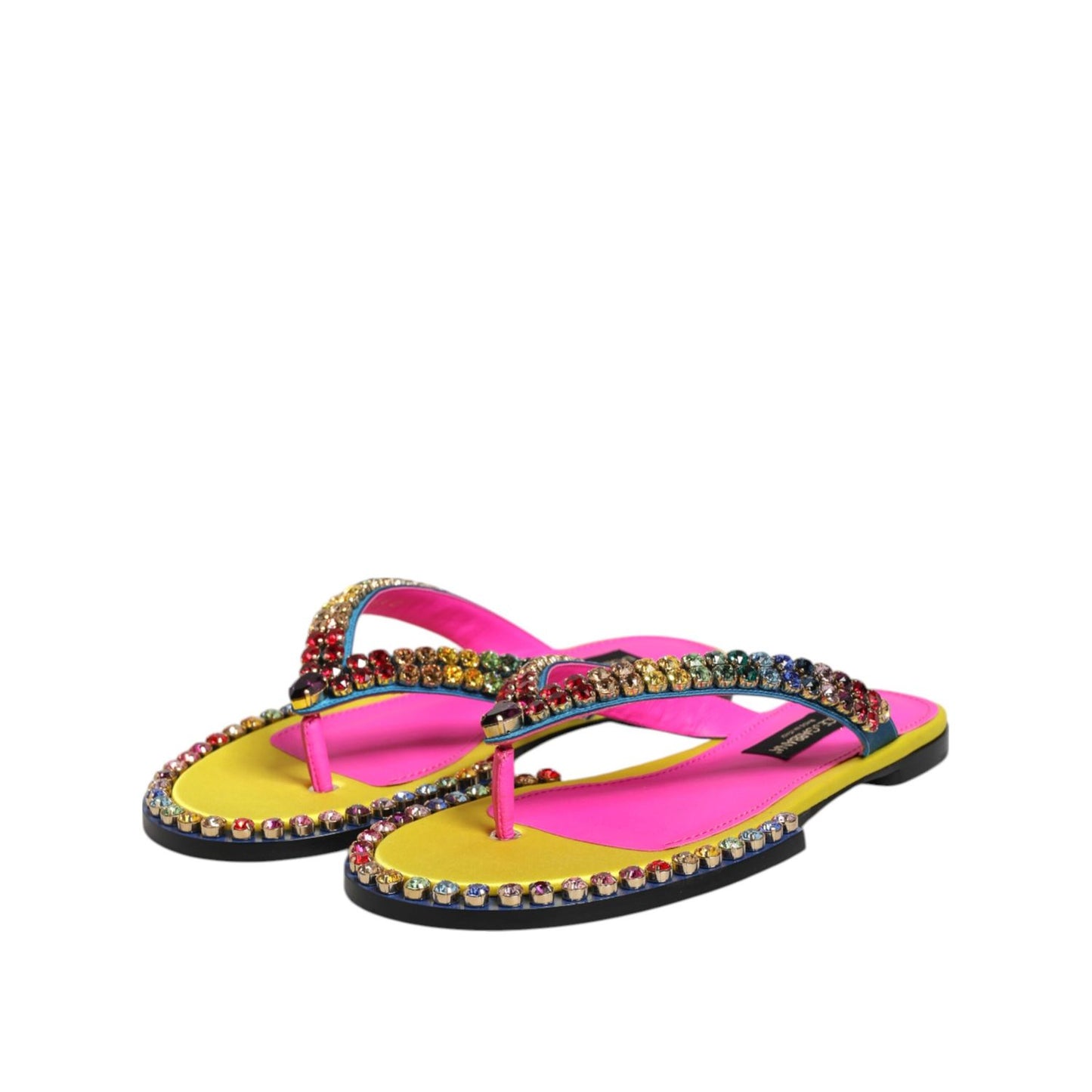 Dolce & Gabbana Multicolor Rhinestone Flip Flop Flat Sandals Shoes