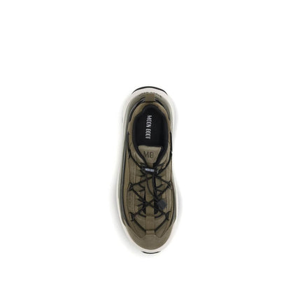 Top view of Moon Boot Bicolor Polyester Athletic Sneakers with crisscrossing laces and embossed logo on sole.