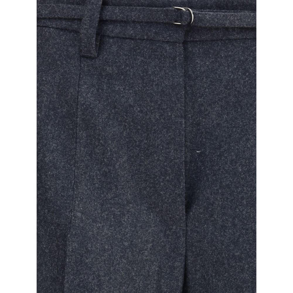 Close-up of Brunello Cucinelli Gray Fleece Wool Casual Pants with belt loops and adjustable strap.