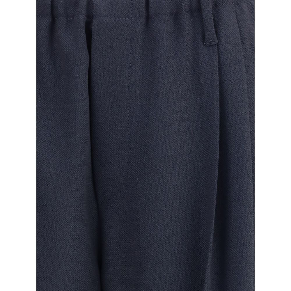 Close-up of Brunello Cucinelli Gray Fleece Wool Casual Pants showing elastic waistband and sophisticated fabric texture.