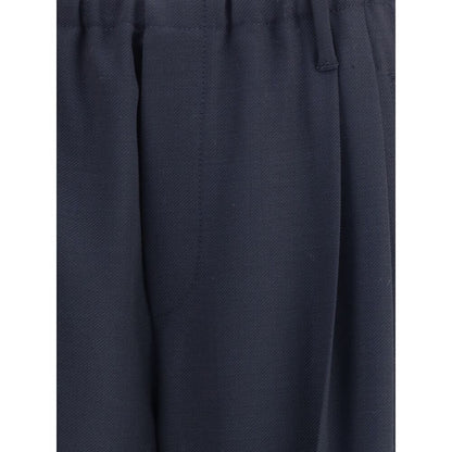 Close-up of Brunello Cucinelli Gray Fleece Wool Casual Pants showing elastic waistband and sophisticated fabric texture.