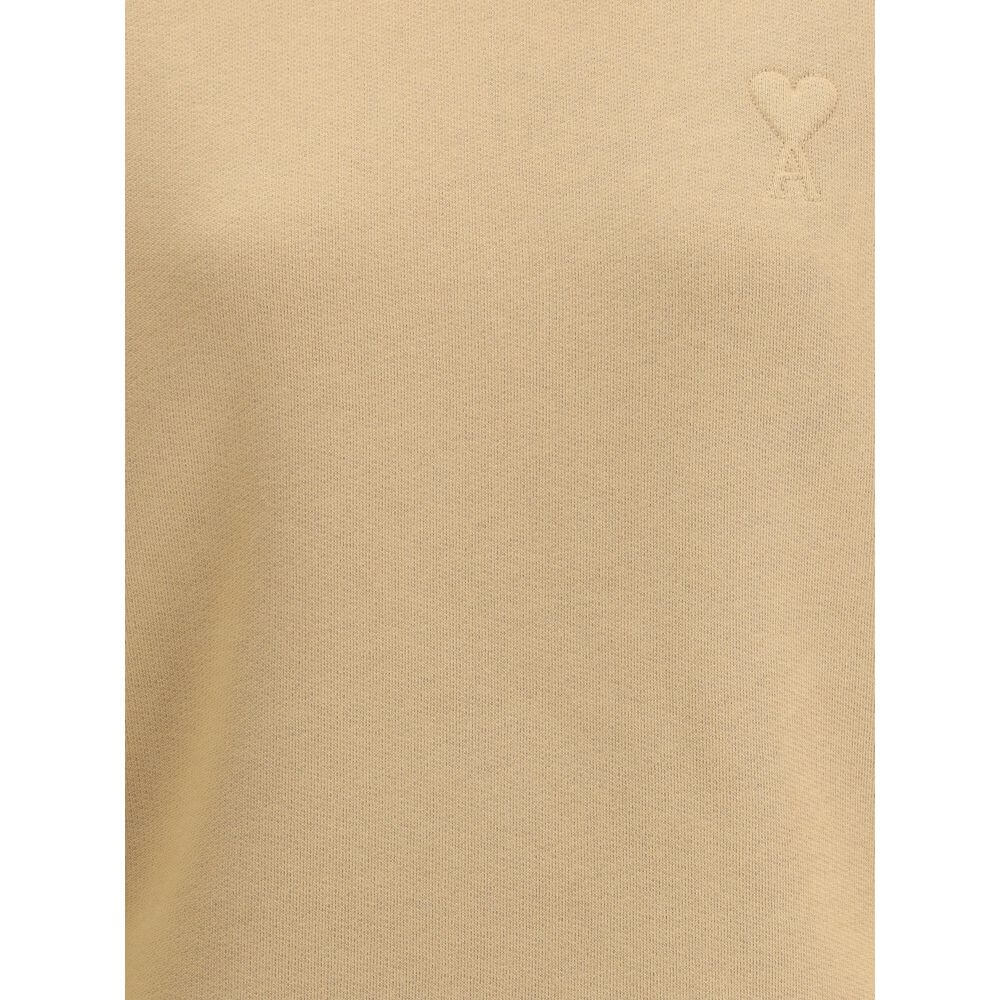Ami Paris Beige Cotton Sweatshirt featuring Ami de Coeur logo in relief and tone-on-tone embroidery for a casual yet refined look.