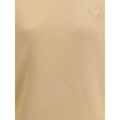 Ami Paris Beige Cotton Sweatshirt featuring Ami de Coeur logo in relief and tone-on-tone embroidery for a casual yet refined look.