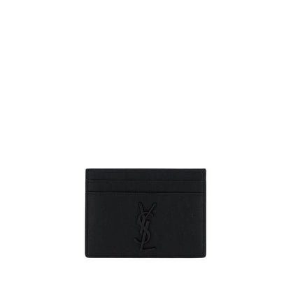 Saint Laurent Black Lamb Ovis Aries Aries Wallet, calfskin card holder with brand logo, AW25 collection, dimensions 11x11 cm.