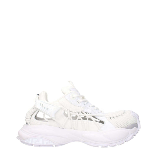 Versace White Leather Athletic Sneakers with logos, rubber sole, round toe, and lace-up closure, MPN 10167111A118611W000, style casual.