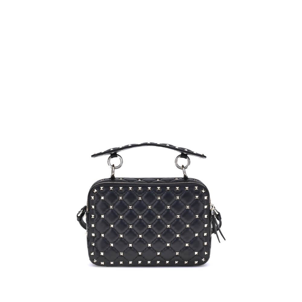 Valentino Garavani Black Lamb Ovis Aries Aries Shoulder Bag with quilted design and Rockstud embellishments.