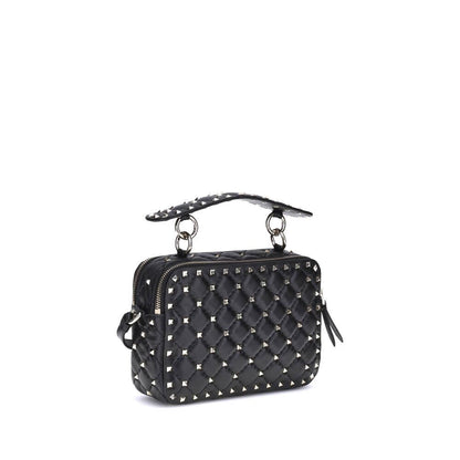 Valentino Garavani Black Lamb Ovis Aries Aries Shoulder Bag with gold-tone studs and quilted leather design.