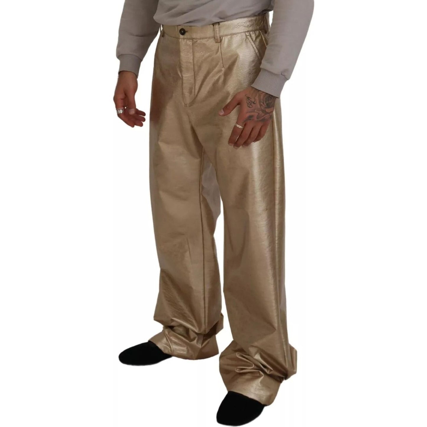 Dolce & Gabbana Metallic Gold Polyester StraightTrouser Pants PAN74390-48