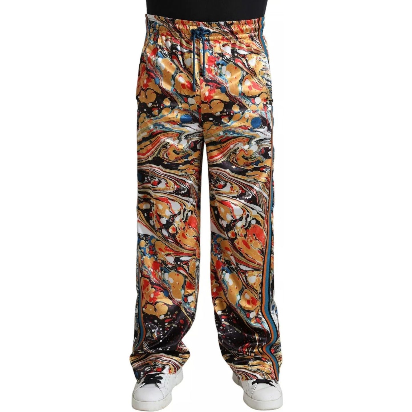 Dolce & Gabbana Multicolor Marble Print Satin Trouser Pants PAN74868