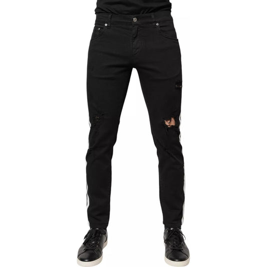 Dolce & Gabbana Black Tattered White Lining Skinny Denim Jeans PAN75888-48