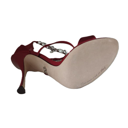 Dolce & Gabbana Red Satin Crystals Keira Sandals Heels Shoes
