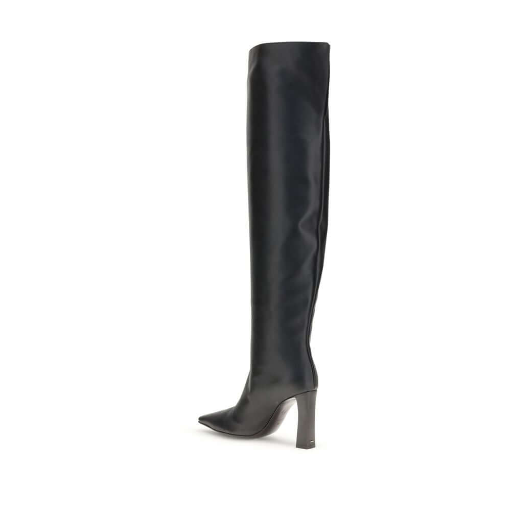 Giuseppe Zanotti Black Leather Over The Knee boots featuring almond toe and squared heel in elegant design, AW25 collection.