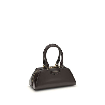Givenchy Brown Calf Leather Bos Taurus Handbag with zipper and gold-finish details, featuring signature embossed appliqué.
