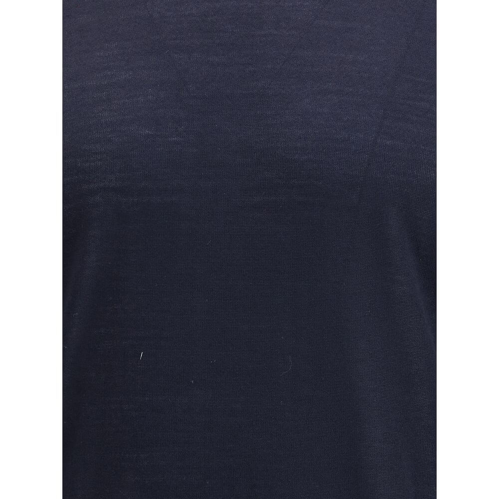Close-up of Giorgio Armani Blue Fleece Wool Sweatshirt fabric texture, showcasing elegant design with ribbed details for a sophisticated look.