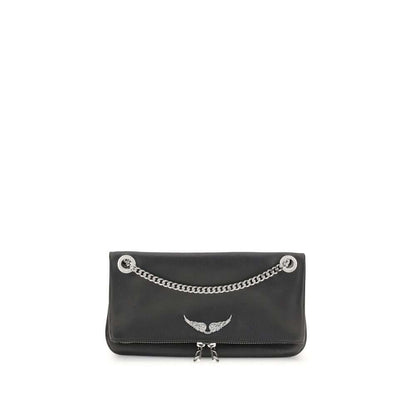 Zadig & Voltaire Black Leather Shoulder Bag with chain and metallic logo for rock-chic fashion.