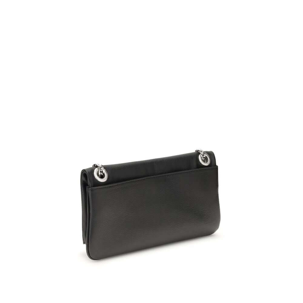 Zadig & Voltaire Black Leather Shoulder Bag with chain and magnetic pocket, rock-chic design, back view.