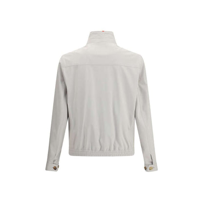 Back view of Brunello Cucinelli Gray Polyamide Shell Jacket featuring a structured collar and elastic hem.