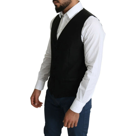 Dolce & Gabbana Black Wool Men Formal Waistcoat Vest TSH5652-52