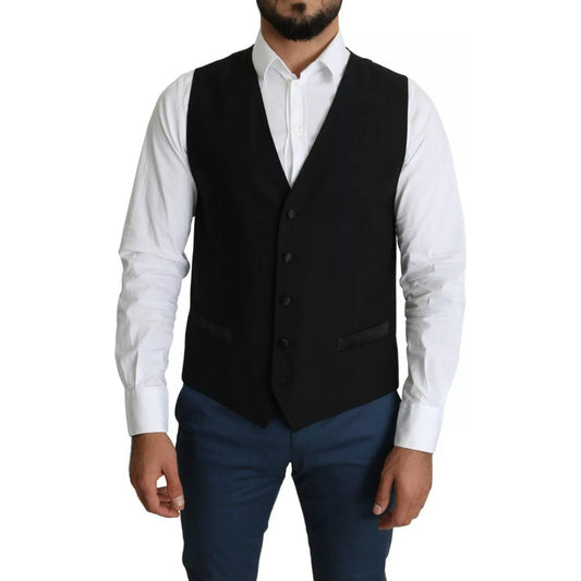 Dolce & Gabbana Black Wool Men Formal Waistcoat Vest TSH5652-52