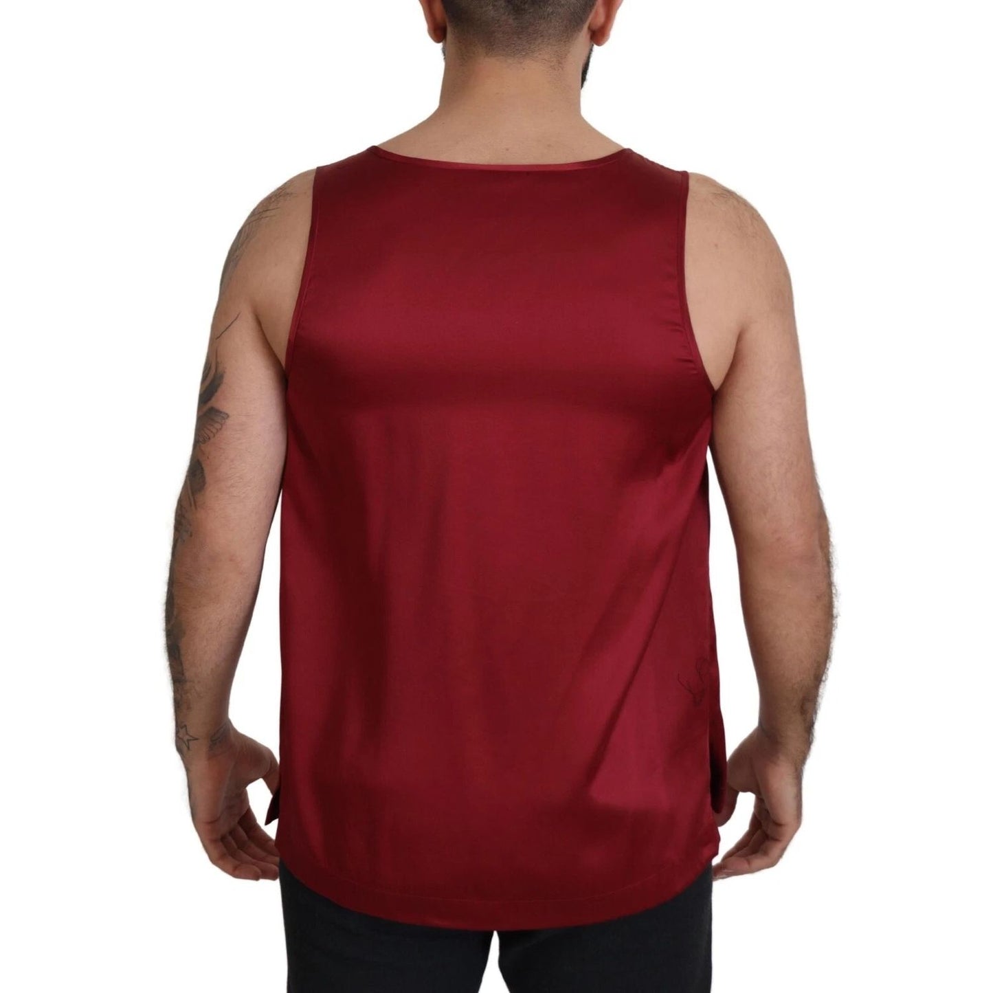 Dolce & Gabbana Red Round Neck Sleeveless Silk T-shirt