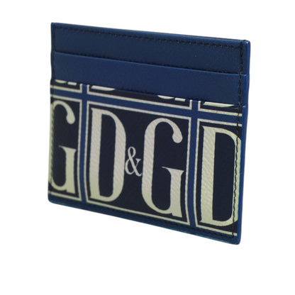 Dolce & Gabbana Blue Calf Leather DG Logo Print Monogram Card Holder Wallet